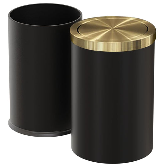 LEASYLIFE Brushed Brass Garbage canBathroom Trash can with lid，Modern Small Trash Can with Flipping Lid 9 LGarbage cans for Bathroom KitchenBedroom Metallic Gold (Black（Double）)